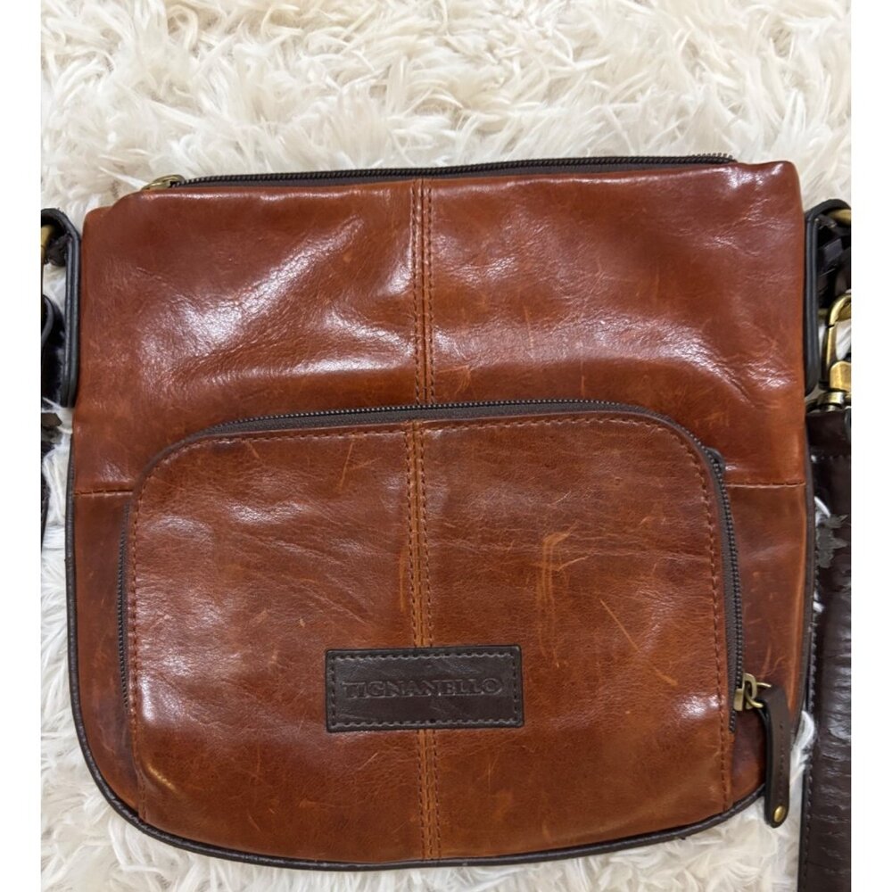 Tignanello Brown Leather Crossbody Bag  Adjustable Strap & Brass Hardware Read